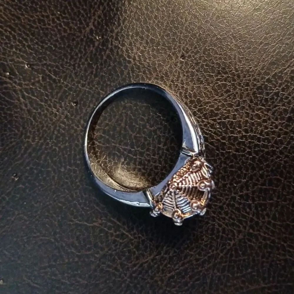 Men's Steel & Gold King SKULL Crystal Eye Ring Size 10 Halloween Biker